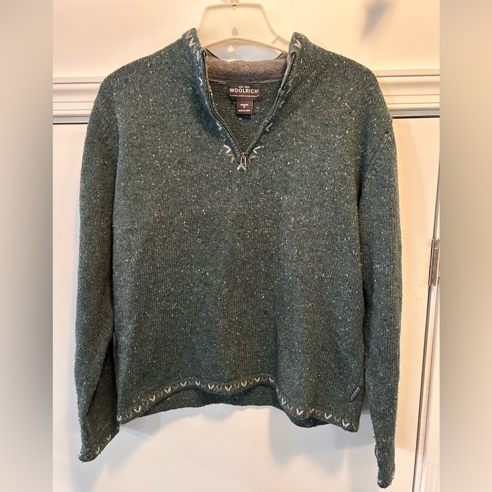 Woolrich Quarter Zip Grandpa Sweater Wool Knit Womens M Cozy Fall Vintage Preppy